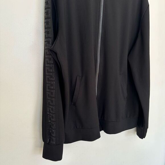 Barabas Men’s Black Greek Fret Monochromatic Rhinestone Tuxedo Sleeve Stripe Zip - Picture 6 of 12